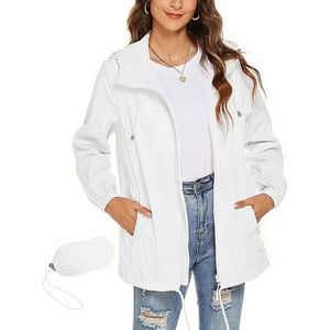 Lightweight Waterproof Breathable White Active Windbreaker with Pocket (Large)